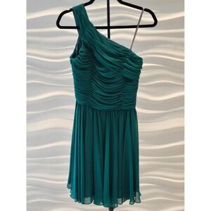 Cocktail Dress Size 6 Halston Heritage Emerald Green Party Asymetric Ruched Gift